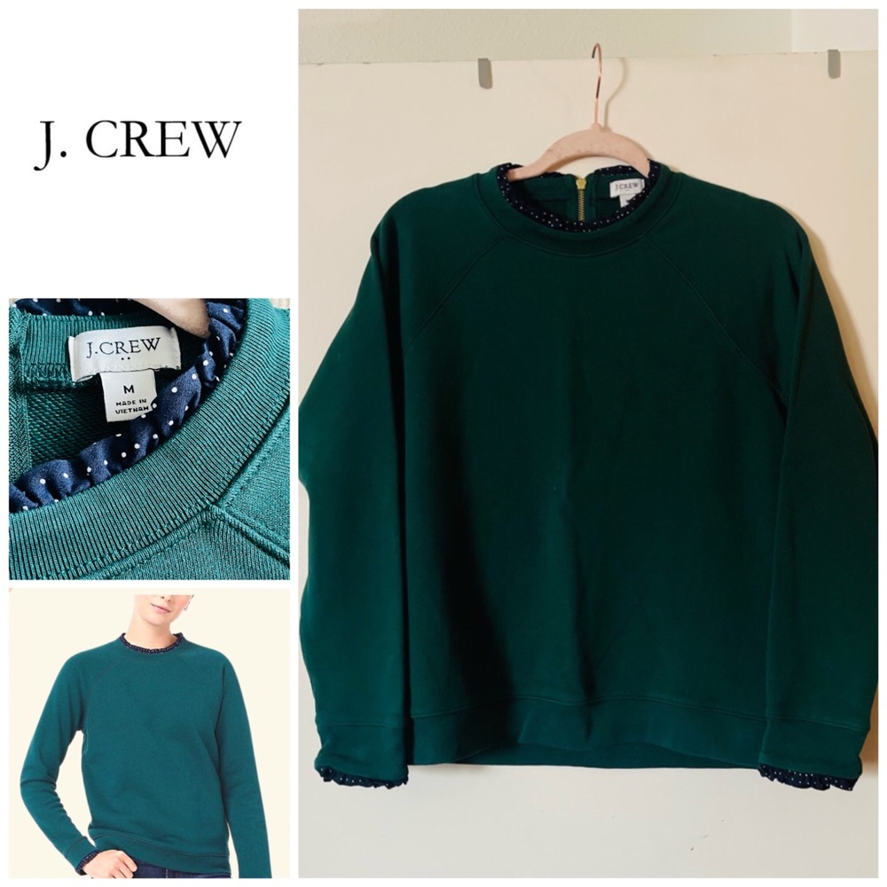 J.Crew Polka Dot Ruffle Green Sweater
